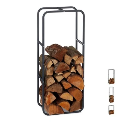 Abbildung von Relaxdays Kaminholzregal, Holzscheite Stapelhilfe, aus Stahl, innen und außen, Brennholzregal, HxB 100x40 cm, anthrazit