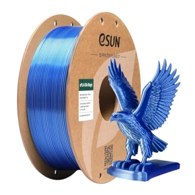 Abbildung von eSUN Silk Dual Color PLA Filament 1.75mm, Co Extrusion Magic 3D Druck Filament, Farbverlauf wechselnd 1KG Spule (2.2 LBS) für Drucker, Blau Silber
