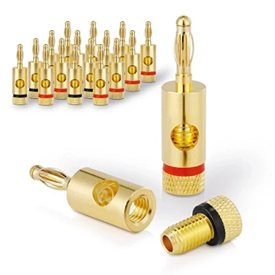 Abbildung von Sentivus SC000 16 Bananenstecker Premium (16er Set) für alle Lautsprecherkabel mit einem Durchmesser von max. 6mm², Stück Farbcodierung (8x rot, 8x schwarz), 24k vergoldet