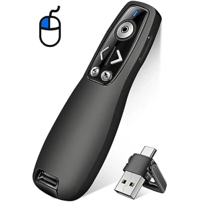 Abbildung von Maus USB C Presenter, 2.4 GHz Wireless Powerpoint Fernbedienung via A &amp; Empfänger, Rot Pointer für Präsentationen, Präsentationsfernbedienung Windows/Mac/PowerPoint/Keynote/Google Slides