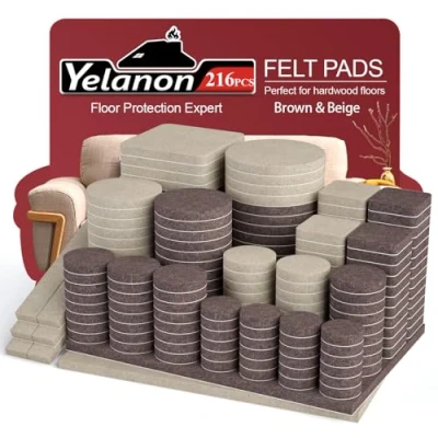 Abbildung von Yelanon Filzgleiter selbstklebend 216 Stück, Schneidbarer Filz für,Kratzfeste Möbelgleiter für Stühlemöbelgleiter,Möbelgleiter,Chair Leg Floor Protectors, beige und braun