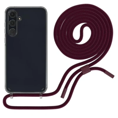 Abbildung von EAZY CASE Handykette kompatibel mit Samsung Galaxy A55 dünne Handyhülle für Hülle Band als Fallschutz Kette zum Umhängen transparente Silikon Beere