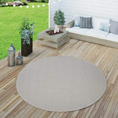 Abbildung von Paco Home Outdoor Teppich wetterfest für Garten, Terrasse &amp; Balkon flachgewebt in Moderner Sisaloptik einfarbig pflegeleicht UV beständig Elfenbein, Grösse:160x220 cm