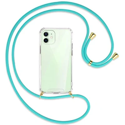 Abbildung von mtb more energy® Handykette kompatibel mit iPhone 12, 12 Pro (6.1&#039;&#039;) türkis/Gold Smartphone Hülle zum Umhängen Anti Shock Strong TPU Case