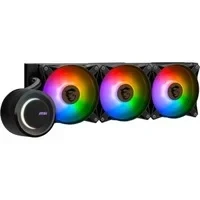 Abbildung von MSI MAG CORELIQUID E360 AIO CPU Wasserkühlung Vergrößerte Kupferkühlplatte, ARGB Blockhead &amp; FDB Lüfter, Zweikammer Wasserblock, Split Flow Radiator, Mystic Light AMD Intel Kompatibel