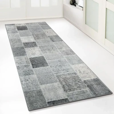 Abbildung von Floordirekt Teppichläufer mit Muster maßgefertigter Feinschlingen Teppich Läufer für Küche, Flur &amp; Wohnraum Ornament Vintage Orient Gitter (80 x 300 cm, Monsano Anthrazit)