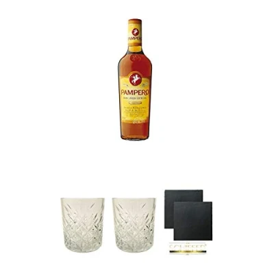 Abbildung von Pampero Anejo Especial Rum Venezuela 1,0 Liter + Glas 1 Stück Schiefer Glasuntersetzer eckig ca. 9,5 cm Ø 2