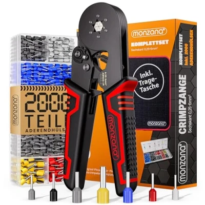 Abbildung von monzana Crimpzange, Set Sechskant 0,25 6mm² 2000tlg. Aderendhülsenzange Presszange Tasche