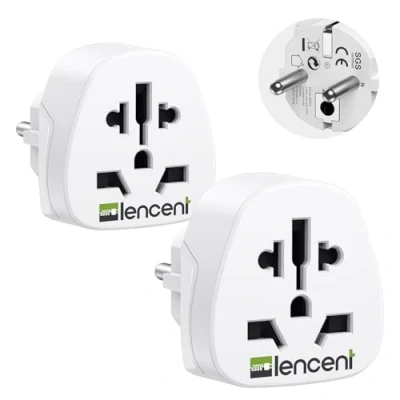 Abbildung von LENCENT 2X Universal Reise Adapter Deutschland DE Steckdose für ausländischer Stecker z.B. UK England, USA Amerika, China, Australien, Japan, u.v.m, Reisestecker Stromadapter 10A 2500W