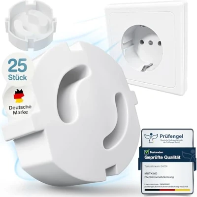 Abbildung von MUTKIND Steckdosen Kindersicherung (25 STK. zum Stecken) Steckdosenschutz Steckbar Steckdose Steckdosensicherung Baby Steckdosenabdeckung Weiß