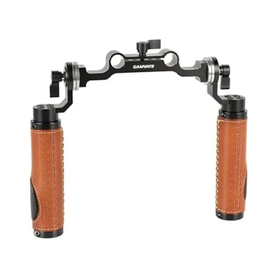 Abbildung von CAMVATE Rosette Handgriffe für 15 mm Rod Clamp Schienenblock DSLR Griff Schulter Rig (Leder Grip)