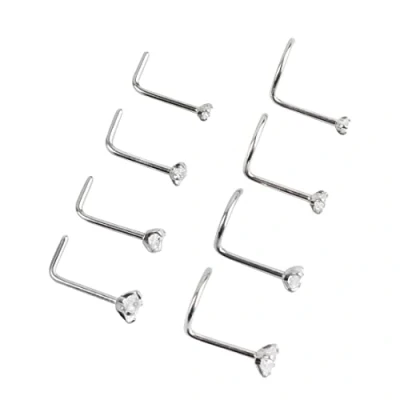 Abbildung von Liuxn 20 Gauge Gebogen Nasen Stud Edelstahl Nasenringe Zirkonia Piercing Körper Schmuck, Schrauben und L Förmig, 8 Stück