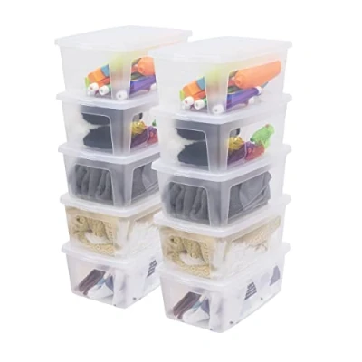 Abbildung von Iris Ohyama Vielseitige Aufbewahrungsboxen, 11L, 10er Set, Transparent, Deckel leicht schließbar, Stapelbar, Plastik, Für Schrank, Regale, Klassenzimmer, Organisation, Kunstbedarf, Schuhe, MCB 11
