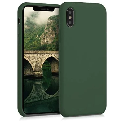 Abbildung von kwmobile Hülle kompatibel mit Apple iPhone X Silikon Handy Case Handyhülle weiche Oberfläche kabelloses Laden Dunkelgrün