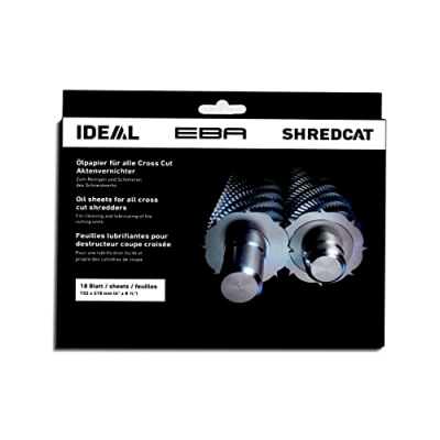 Abbildung von IDEAL 9000631 Ölpapier (Schmiermittelblätter) für Aktenvernichter zum Reinigen und Schmieren des Schneidwerks (18 Blatt)