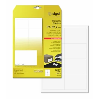 Abbildung von Sigel Etiketten Inkjet/Laser Kopier 97x67,7mm VE=200 Stück (25 Blatt)