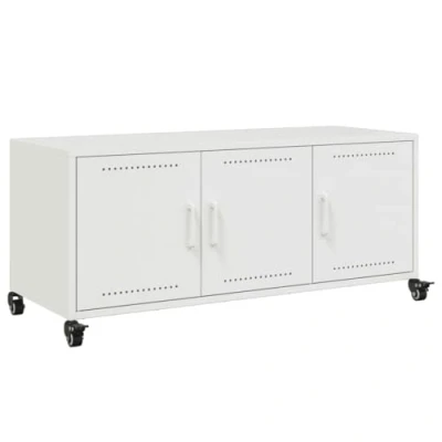 Abbildung von vidaXL TV Schrank, Lowboard für Fernseher, Fernsehtisch mit Rollen Stauraum, Möbel Fernsehschrank Wohnzimmer, Weiß Kaltgewalzter Stahl