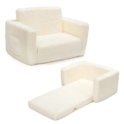 Abbildung von BEJOY Kindersofa Aufklappen 2 in 1 Schlafsofa, Kindersessel, Sherpa Kinder Couch Ausklappbar Sofa für Kinderzimmer Kindertags und Geburtstagsgeschenk Mädchen Jungen, Weiß