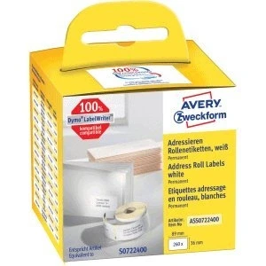 Abbildung von AVERY Zweckform ASS0722400 Dymo LabelWriter Adressetiketten kompatibel zu S0722400 (36x89mm, 1 Rolle260 Adressaufkleber, selbstklebend, für LW Etikettendrucker/Beschriftungsgerät/Etikettenband)