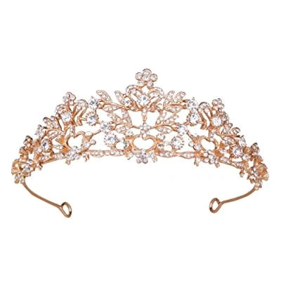 Abbildung von Wedding Crown, Vofler Rose Gold Tiara for Bride Crystal Rhinestone Headband Princess Bridal Women Queen Ladies Flower Girls Birthday Quinceanera Pageant Prom Homecoming Halloween Costume Party