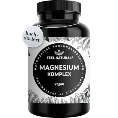 Abbildung von Magnesium Komplex 180 Kapseln mit 400mg elementarem pro Tagesdosis aus 4 hochwertigen Verbindungen: Oxid, Citrat, Bisglycinat &amp; Malat hochdosiert