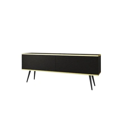 Abbildung von 3E 3xE living.com TV Schrank mit Lamellen in Schwarzer Farbe Schwarzen Beinen, D: L: 135 cm, H: 53 T: 32 cm
