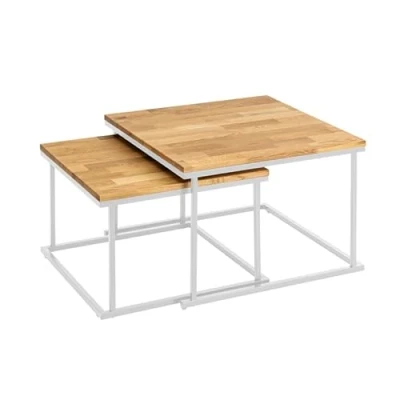 Abbildung von RIVERBANK® Couchtisch aus Eiche &amp; Metall, Hochwertige Satztische Holz im 2er Set, Eckiger Sofa Tisch Wohnzimmertisch Echtholz 49cm hoch Moderner Couch Beistelltisch Natur braun