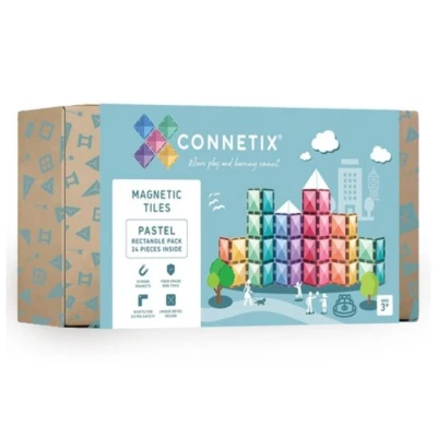 Abbildung von Connetix Pastel Rectangle Pack verstärkte Magnete pädagogisches Lernspiel Magnetspielbausteine, (Open Play, 24 Teile), ab 3 Jahren