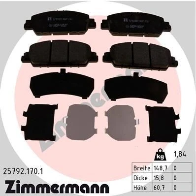 Abbildung von ZIMMERMANN 25792.170.1 Bremsbelagsatz mit akustischer Verschleißwarnung Foto entspricht Lieferumfang HONDA: HR V II