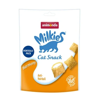 Abbildung von Milkies Katzensnack mit Milch Harmony (6 x 120g), getreidefreie Knusperkissen Katzensnacks für erwachsene Katzen von animonda