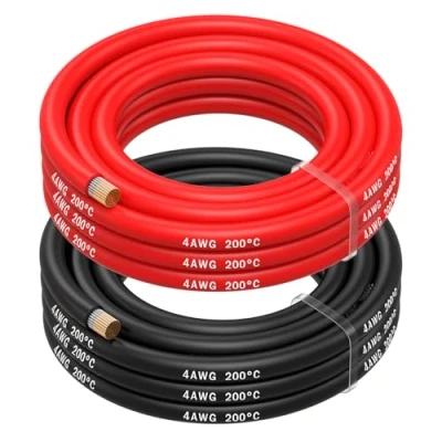 Abbildung von MMOBIEL 4 AWG Silikon Elektronik Kabel Gauge (21,2mm²) Verzinnte Kupferkabel 2 Separate Rot &amp; Schwarz Jede 2,5m / 8.2ft für Kühlschränke, Klimaanlagen, Autobatterien, Schweißbatterien