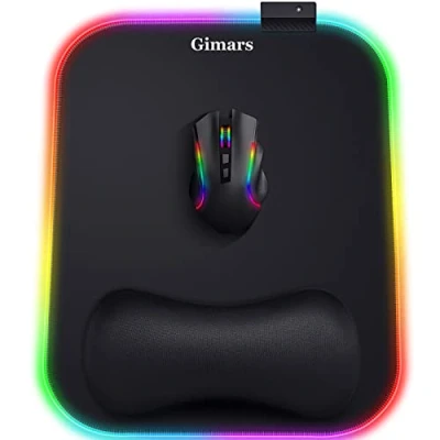 Abbildung von Gimars RGB Mauspad Gaming mit Handauflage, Großes Gelkissen Mouspad 11 LED Beleuchtungsmodi, Ergonomisches Zubehör Mauspads rutschfestem Gummiboden für Laptop, Computer (30.5x25.4cm）