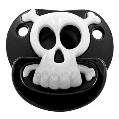 Abbildung von Billy Bob Kostüm Pirat Schnuller für Babys und Kleinkinder, Unser einzigartiger mit cool gruseligem Totenkopf Motiv ist