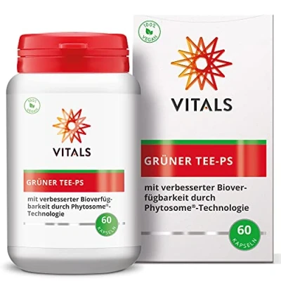 Abbildung von Vitals Grüner Tee PS 60 Kapseln, vegan. Mit GreenSelect Grüntee Extrakt und Phytosome für bessere Bioverfügbarkeit. Entkoffeiniert, zur Entgiftung