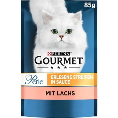Abbildung von Gourmet Perle Erlesene Streifen Katzenfutter nass, mit Lachs, 26er Pack (26 x 85g)