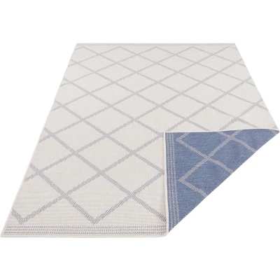 Abbildung von NORTHRUGS in und Outdoor Teppich Corsica 160x230cm Wendeteppich Wetterfest Modern Geometrisches Muster Läufer für Balkon Terrasse Garten Wintergarten Wohnzimmerteppich Wasserfest Blau Creme