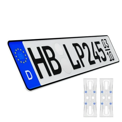 Abbildung von L &amp; P Car Design KFZ Kennzeichen Auto Nummernschild inkl. rahmenlose Kennzeichenhalter transparent DIN Autokennzeichen 520mm x 110mm Fahrradträger Anhänger LKW Autoschild (02 Saison)