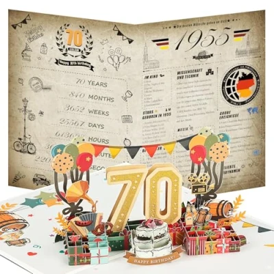 Abbildung von Joyoldelf 70. Geburtstagskarte, 1955 Jahrgang Zeitung Geburtstag Karte, 3D Pop Up Grußkarten mit Umschlag, Vintage Geschenke für Mann und Frau