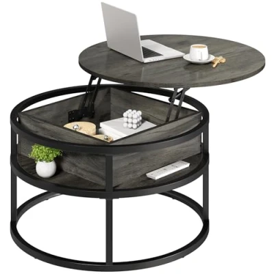 Abbildung von YITAHOME Couchtisch Rund mit Hebeplatte, Wohnzimmertisch verstecktem Ablagefach, Beistelltisch Stauraum für Home Office, Runder Mitteltische Wohnzimmer