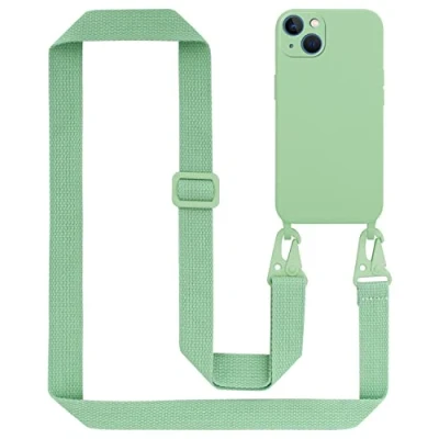 Abbildung von Cadorabo Handykette kompatibel mit Apple iPhone 13 Schutzhülle TPU Liquid Silikon Case Necklace Design Slim verstellbarem Band Kordel Etui Rundumschutz Hülle für in Grün