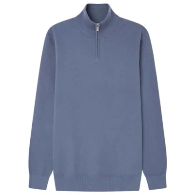 Abbildung von SPRINGFIELD Herren Structured Jumper with Zipped Collar Polo Pullover, Light_Blue, M