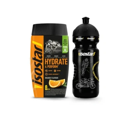 Abbildung von Trinkflasche Isostar Hydrate &amp; Perform Getränkepulver Sonderangebot Orange 560 g + 0.65 l