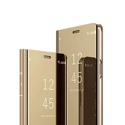 Abbildung von MRSTER Huawei Mate 20 Lite hülle Clear View Standing Cover, Spiegel Handyhülle Schutzhülle Flip Case Schutz Tasche mit Standfunktion 360 Grad für das Mate20 Lite. Mirror: Gold