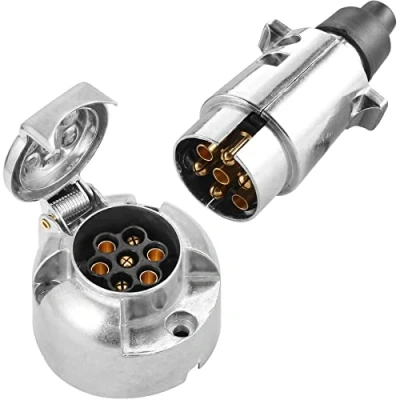 Abbildung von SPARKMOTO Aluminiumgehäuse Anhänger Stecker 7 Polig und Steckdose Polig,nach ISO1724,12V Wasserdicht 7Poliger Metall Steckdose,7Pin Hänger für RV