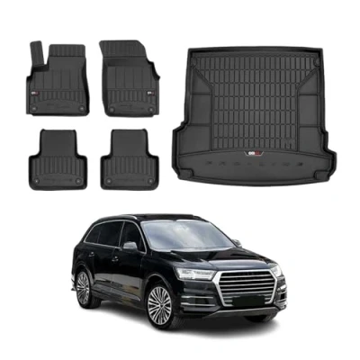Abbildung von OMAC Fußmatten &amp; Kofferraumwanne Set kompatibel mit Audi Q7 2015 2024 Gummi TPE Schwarz 5X