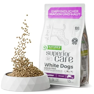 Abbildung von Nature&#039;s Protection Superior Care Trockenfutter für Alle Rassengrößen Hunde Fell der Hellen Farbe (Malteser, Bichon Frisé) I Mit Lachs Immunsystem Getreidefrei Tränenfleckentferner, 1.5kg