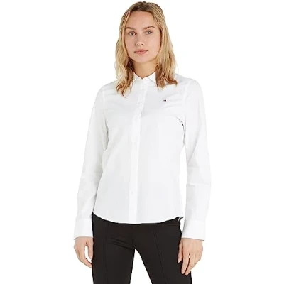 Abbildung von Tommy Hilfiger Damen Bluse Organic Regular Shirt Hemdbluse, Weiß (Th Optic White), 32