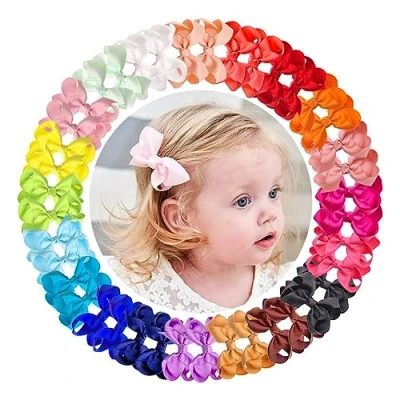 Abbildung von JOYOYO 40 Stück Kleinkind Mädchen Haarschleifen Haarspangen für mittlere Größe Schleifen Ripsband Schleifen, Kinder Haarschmuck 7,6 cm in Paar