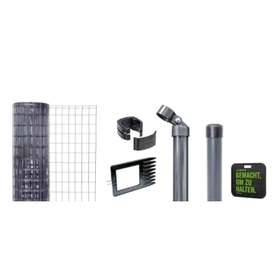 Abbildung von Alberts 693602 Fix Clip Pro als Zaun Komplettset, zum Einbetonieren mit Kniekissen verschiedene Längen und Höhen wahlweise in verschiedenen Farben anthrazit Höhe 122 cm Länge 25 m