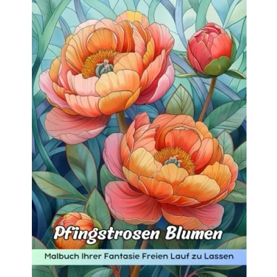 Abbildung von Pfingstrosen Blumen Malbuch: Malseite Mit Und Blumen, Elegante Blumenmuster Für Kreatives Ausmalen